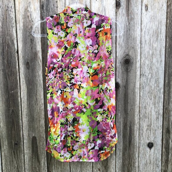 Forever 21 Sheer Bright Floral Abstract Pattern Sleeveless Blouse Medium - Picture 5 of 7